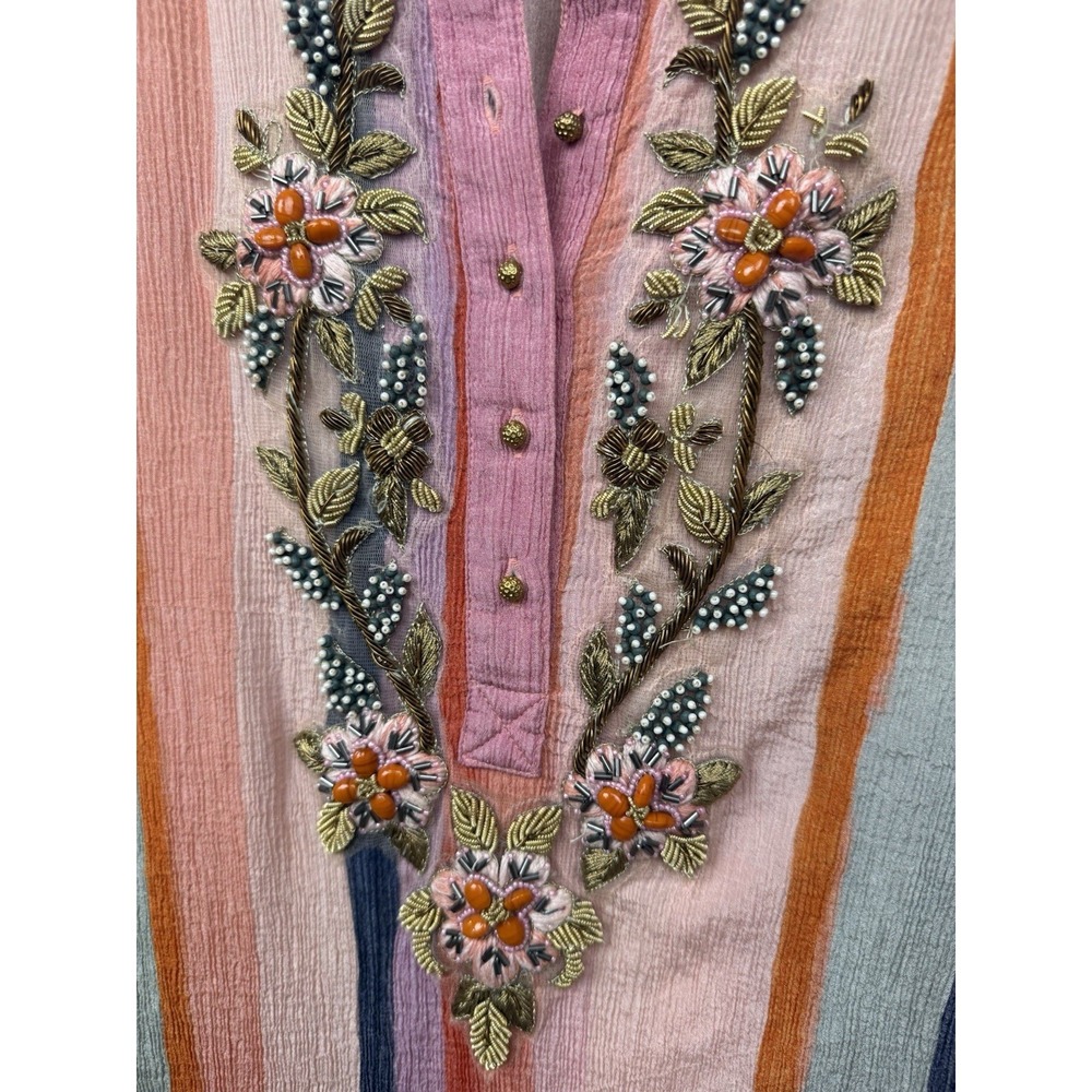 Soft Surroundings Aruba Caftan Beaded Embroidered Maxi Dress Colorfull Rainbow L - Picture 5 of 10